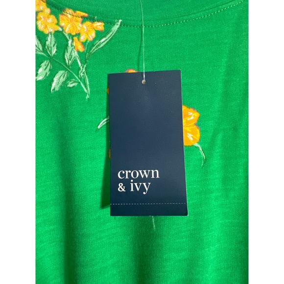 Crown & Ivy Green Floral Tiered Dress Women's XL Long Sleeve Casual Bloom - Picture 3 of 7